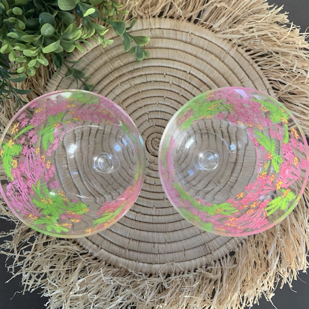 LILLY PULITZER Cabanarama Acrylic Bubble Stem Wine Glasses Set Of 2 Pink Green - Picture 7 of 10